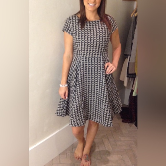 Anthropologie Maeve Jacquard Circle Black White Fit and Flare Dress, Size 6 - Picture 5 of 14